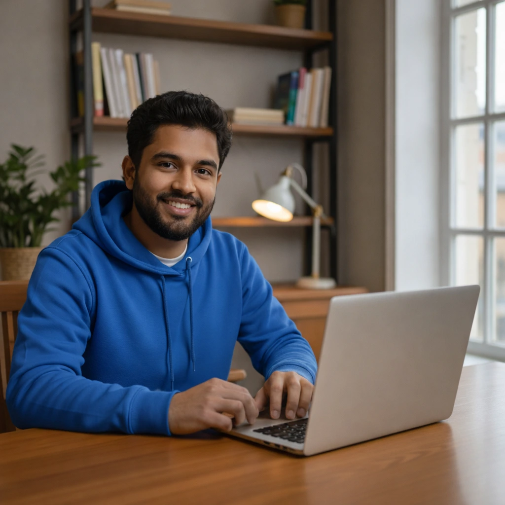 Bangladeshi entrepreneur working on a laptop after forming a US LLC as a non-resident